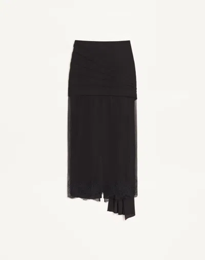 Valentino Georgette Midi Skirt With Lace Woman Black 38