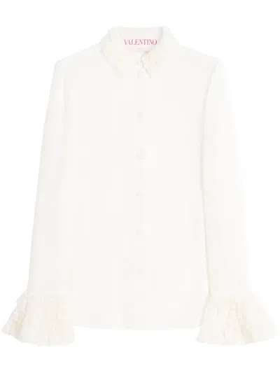 Valentino Belted Waist Dress Ruffled Accents In White