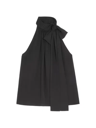 Valentino Dress High Neckline Bow Detail Sleeveless In Black