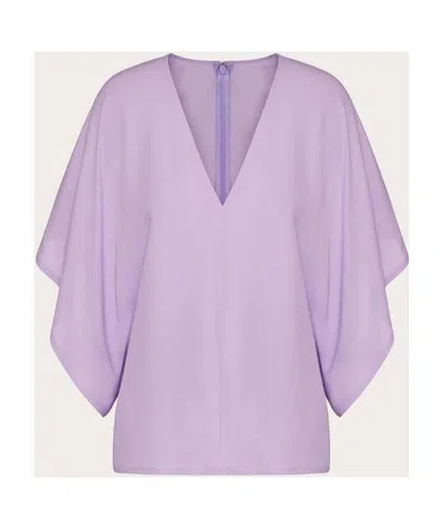 Valentino Georgette V-neck Blouse In Purple