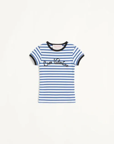 VALENTINO VALENTINO STRIPED COTTON JERSEY T-SHIRT WOMAN IVORY/BLUE XS