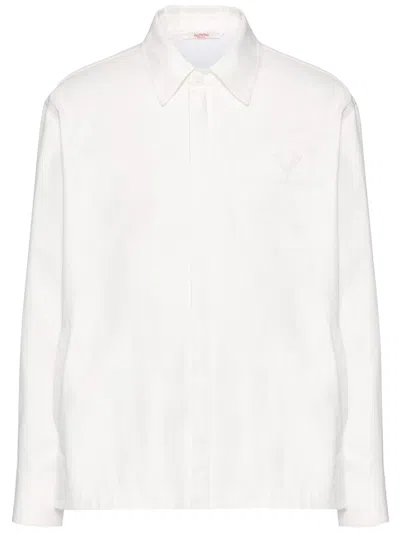 Valentino V-detail Canvas Shirt Jacket In White