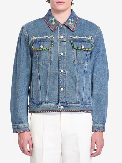 Valentino Beadembroidered Denim Jacket In Black