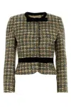 Valentino Cropped Tweed Blazer Long Sleeves Buttons In Brown