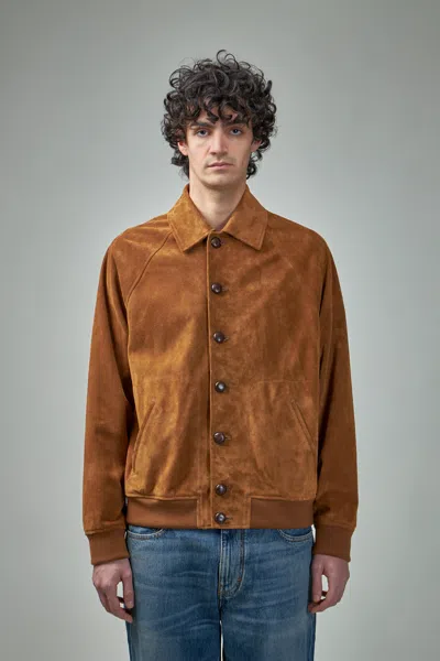 Valentino Giacca Pelle Leather Light Suede Bomber Jacket In Brown