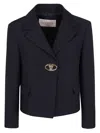 Valentino Vlogo Single-breasted Wool Blazer In Navy