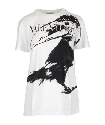 Valentino Giant Beaked Bird Print T-shirt In White
