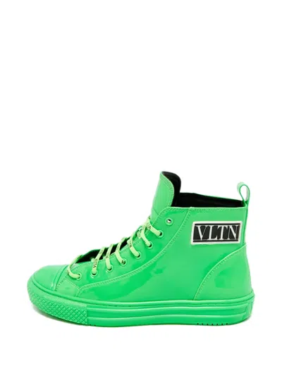 Pre-owned Valentino Garavani Giggies Calf Leather High-top Sneakers In Green