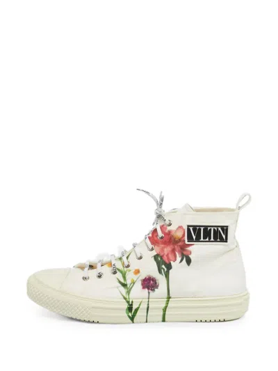 Pre-owned Valentino Garavani Giggies Floral-print Sneakers In Neutral