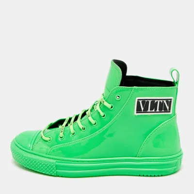 Pre-owned Valentino Garavani Giggies Neon Green Patent Leather High Top Sneakers Size 41