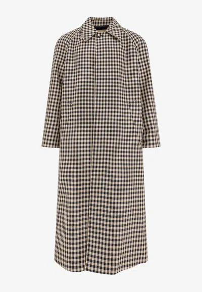 Valentino Gingham Check Single-breasted Coat In Brown