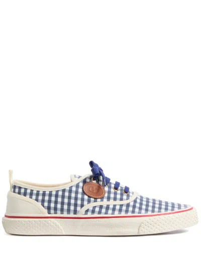 Valentino Garavani Gingham Canvas Sneakers Nojoke Silhouette Rubber In Blue