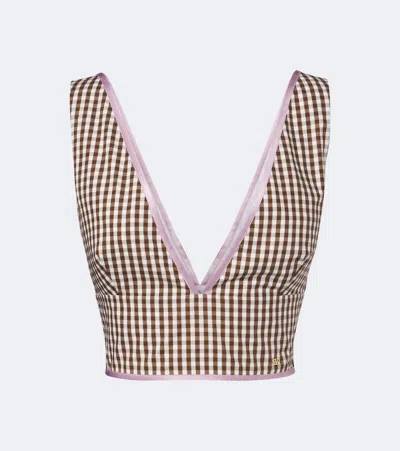 Valentino Gingham Cotton Crop Top In Multi