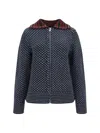 Valentino Virgin Wool Cardigan With Zip Closure And Studs On The Colla