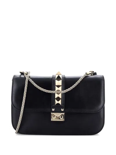Pre-owned Valentino Garavani Glam Lock Leather Medium Shoulder Bag In Black
