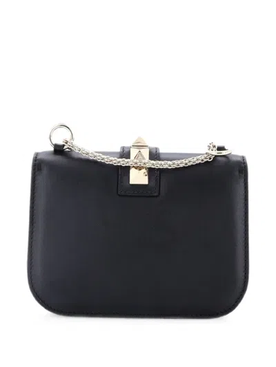 Pre-owned Valentino Garavani Glam Lock Leather Small Shoulder Bag In Black