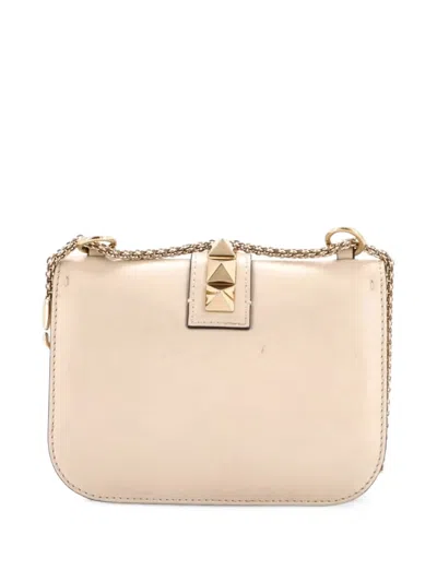 Pre-owned Valentino Garavani Glam Lock Leather Small Shoulder Bag In Neutrals