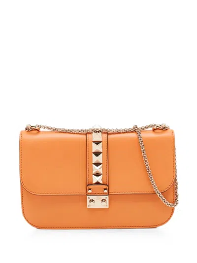 Pre-owned Valentino Garavani Glam Lock Rockstud Crossbody Bag In Orange