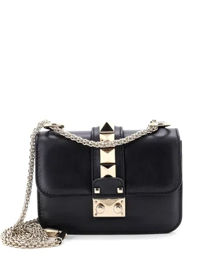 Pre-owned Valentino Garavani Glam Lock Shoulder Bag Leather Mini Crossbody Bag In Black
