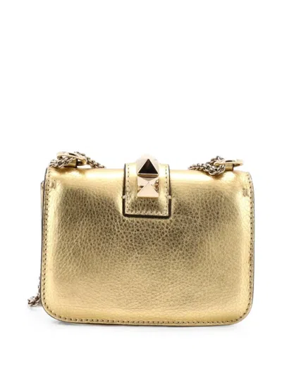 Pre-owned Valentino Garavani Glam Lock Shoulder Bag Leather Mini Crossbody Bag In Gold