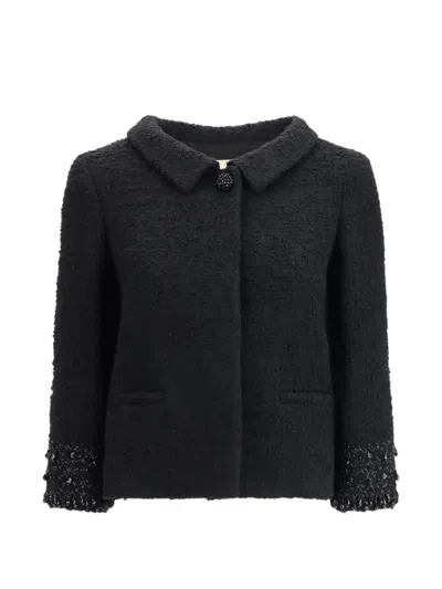 Valentino Button Embellished Tweed Jacket In Black