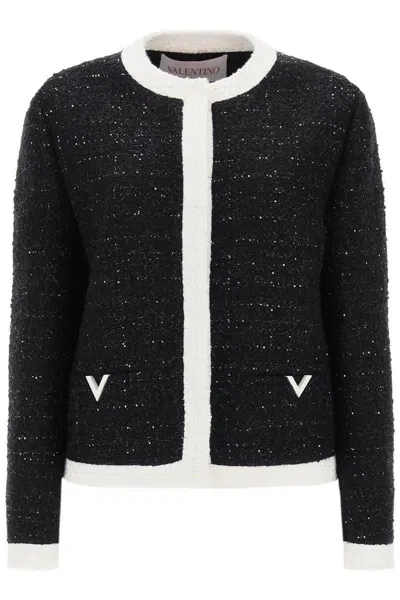Valentino Metallic-tweed Blazer In Black,ivory