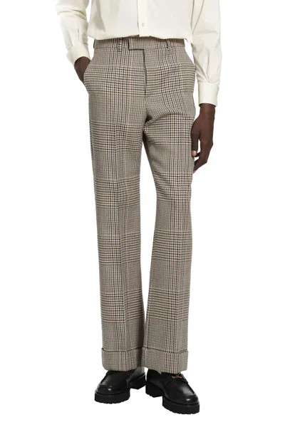 Valentino Glen Plaid Check Wool Trousers In Brown