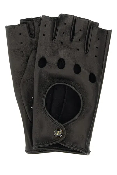 VALENTINO GARAVANI VALENTINO GARAVANI BLACK LEATHER FINGERLESS GLOVES