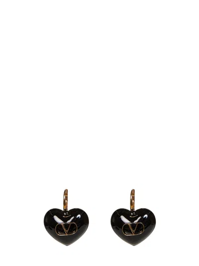 Valentino Garavani Gold And Black Metal And Enamel Coeur Royal Earrings