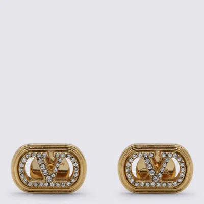 Valentino Garavani Gold And Crystal Earrings In Gray