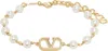 Valentino Gold & White Vlogo Signature Bracelet In 23r Oro 18/cream Ros