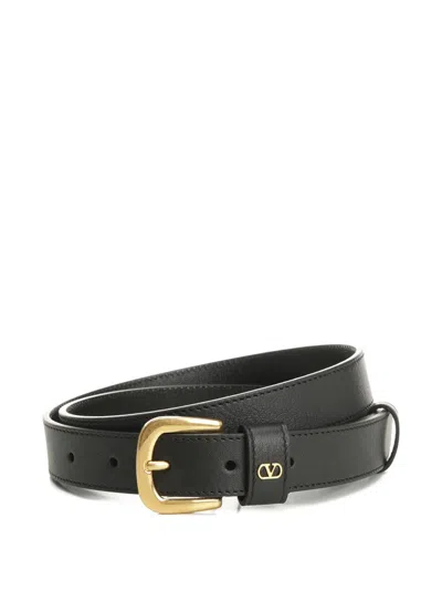 Valentino Garavani Gold-buckle Leather Belt In Black