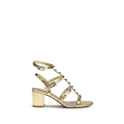 Valentino Garavani Gold Calf Leather Bos Taurus Strap-on Sandals