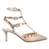 Valentino Garavani Valentino Gold Calfskin Rockstud Pumps With Rose-tone Hardware In Neutral