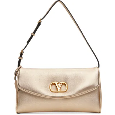 Valentino Garavani Gold Devain Small Nappa Shoulder Bag In 39l Mekong
