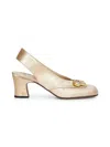Valentino Gold Glitter Laminated Fabric Adamantine Slingback Pumps In Neutral