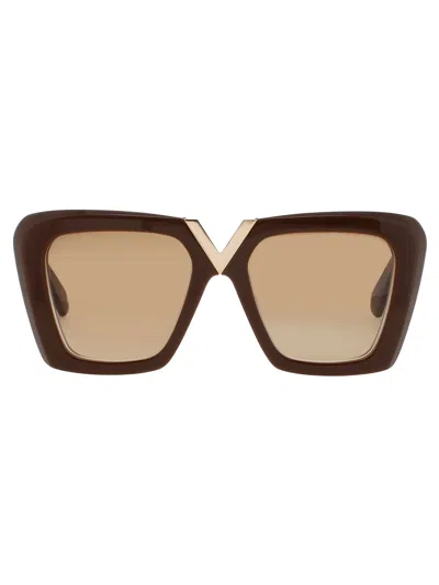 Valentino Gold Iconic Sunglasses In Brown