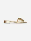 Valentino Gold Laminated Leather Vlogo Signature Slide Sandals