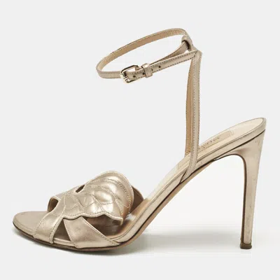 Pre-owned Valentino Garavani Gold Leather Angelicouture Ankle Strap Sandals Size 37