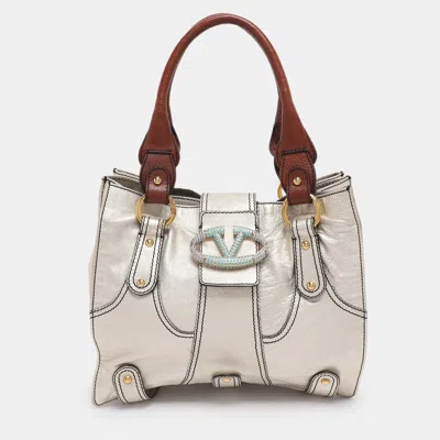 Pre-owned Valentino Garavani Gold Leather Crystal Catch Tote
