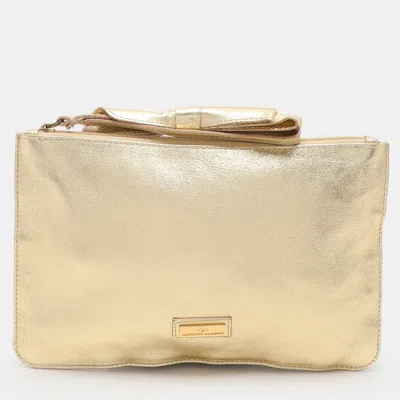Pre-owned Valentino Garavani Gold Leather Wristlet Clutch