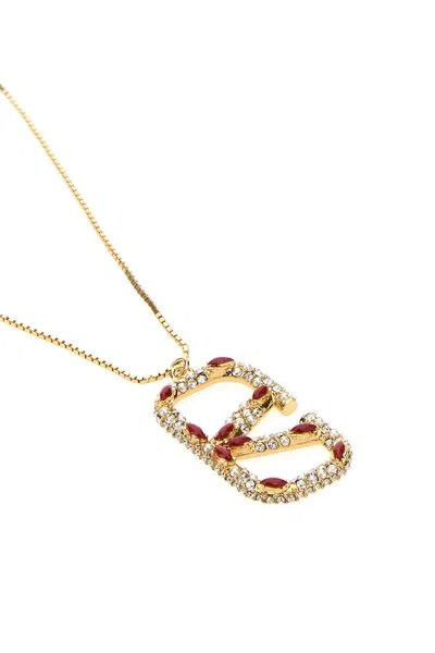Valentino Garavani Gold Metal Vlogo Necklace In Oro18creamcorallocrystalsilvershad