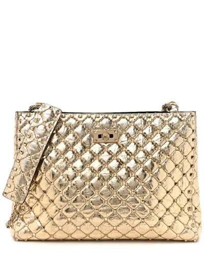 Valentino Garavani Valentino Gold Metallic Calfskin Leather Rockstud Tote (authentic Pre-loved)
