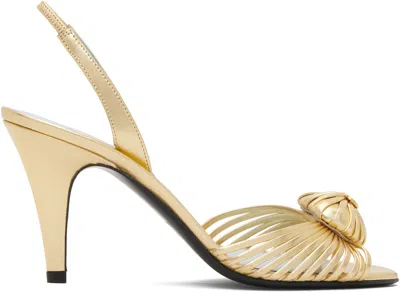 Valentino Garavani Gold Slingback Metallic Woven Heart Heeled Sandals