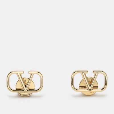 Pre-owned Valentino Garavani Gold Tone Metal Vlogo Stud Earrings