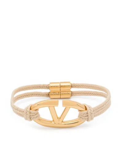 Valentino Garavani Gold-tone The Bold Edition Vlogo Rope Bracelet In Neutrals