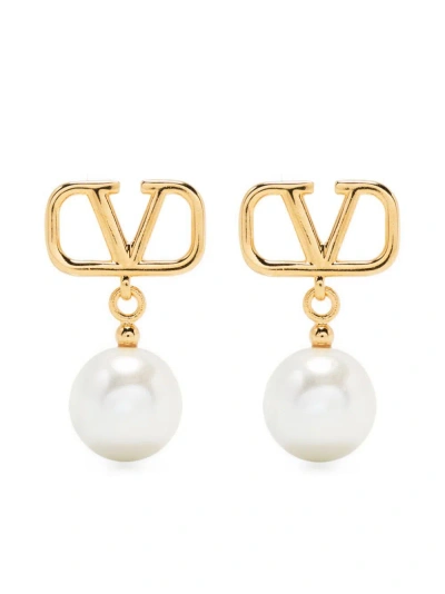 Valentino Garavani Gold-tone Vlogo Pearl Drop Earrings