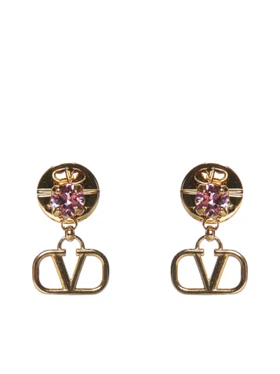 Valentino Garavani Gold-tone Vlogo Signature Earrings With Pink Swarovski Crystals