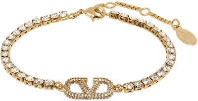Valentino Garavani Gold Vlogo Signature Crystal Bracelet In Mh5 Oro 18/crystal S