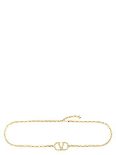 Valentino Garavani Gold Vlogo Signature Embellished Adjustable Belt